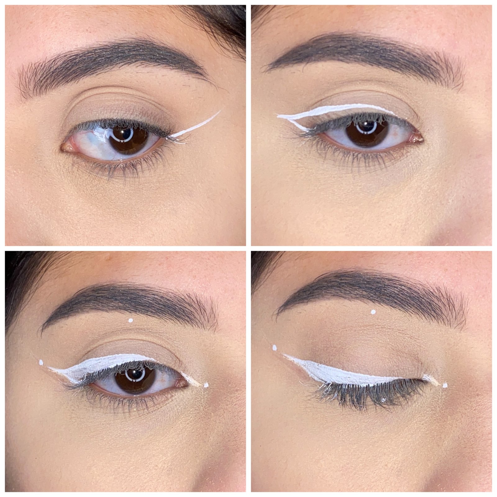 Dotted winged white eyeliner look